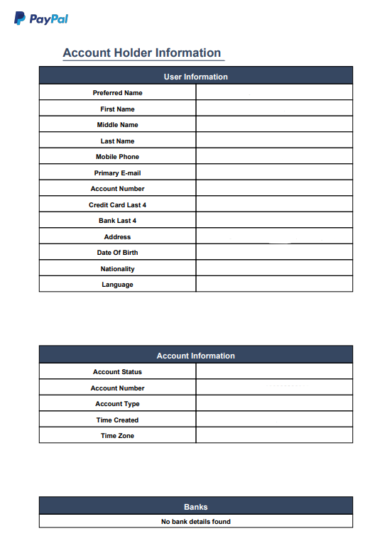 Screenshot mit Kontoinhaberinformationen