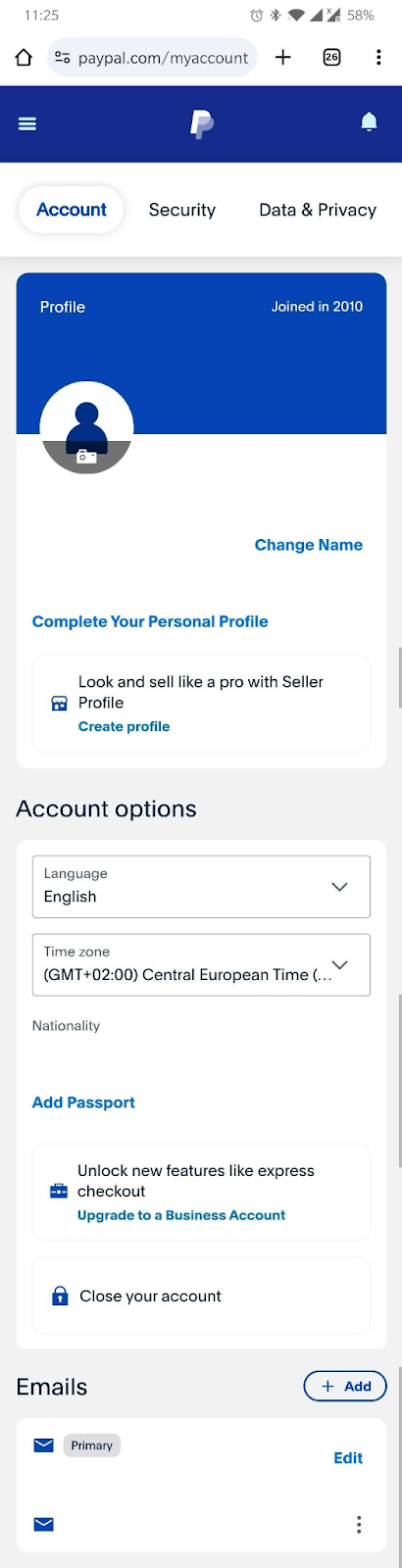 PayPal-Besitznachweis von Android aus